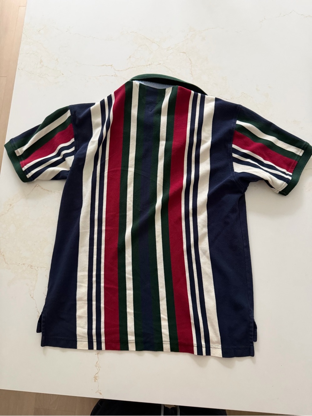 Vintage Tommy Hilfiger Vertical Stripe Polo in Navy, Green & Burgundy - Picture 7 of 8